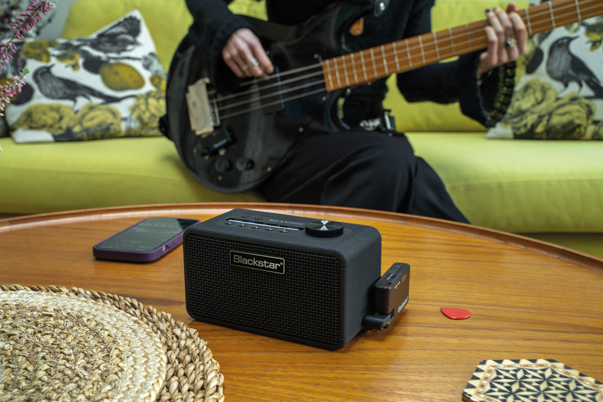 Blackstar Beam Mini amplifier next to bass player