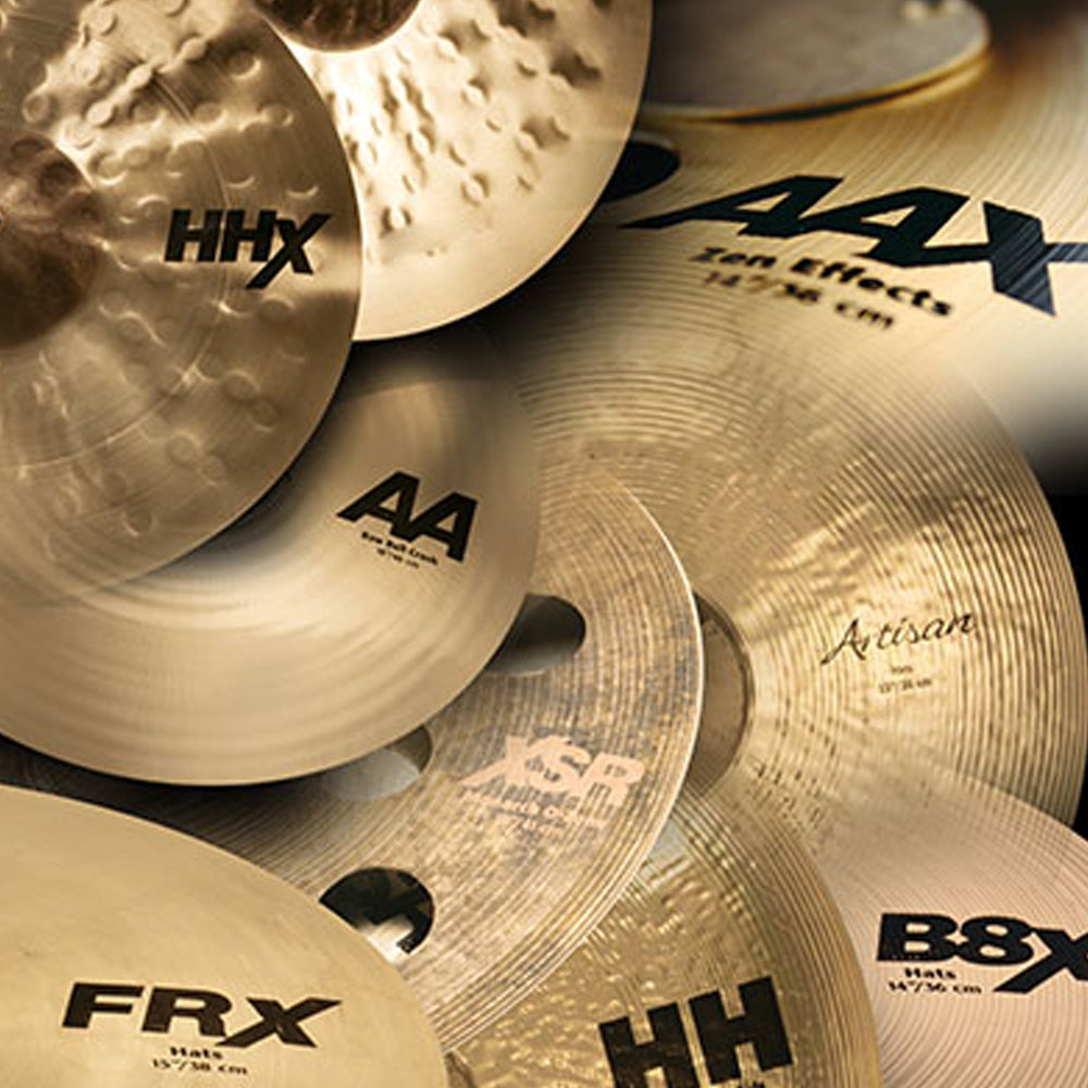 collection of various SABIAN cymbals
