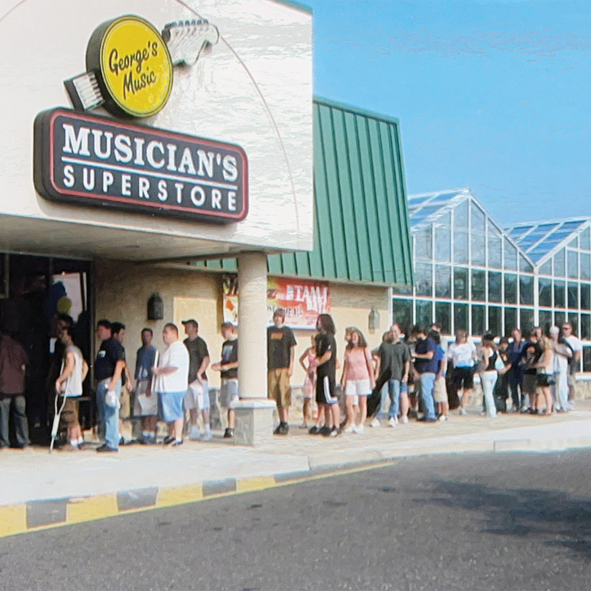 Customers lined up outside George’s Music musician’s superstore location