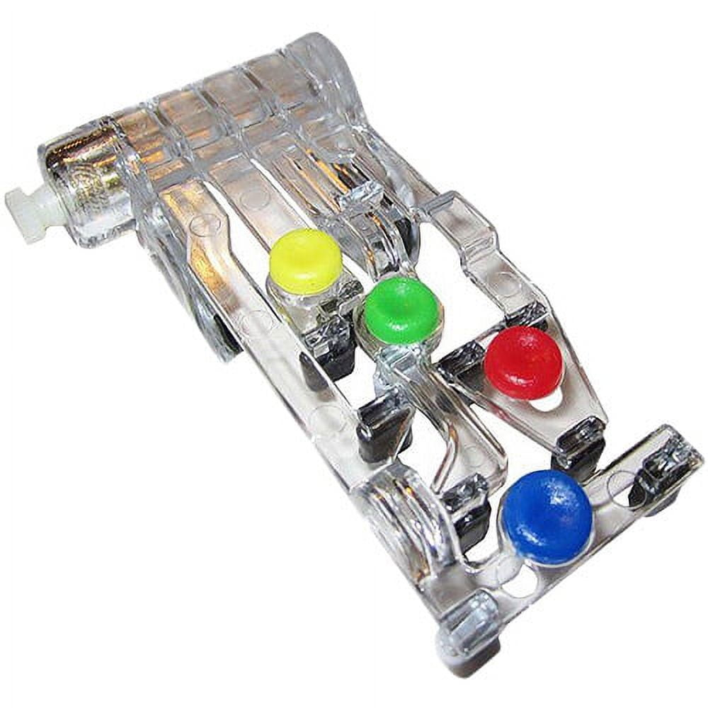 Clear guitar-learning device with colorful finger placement buttons