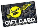Gift card with 'George's Music' logo and guitar, drums, amplifier, and keyboards images