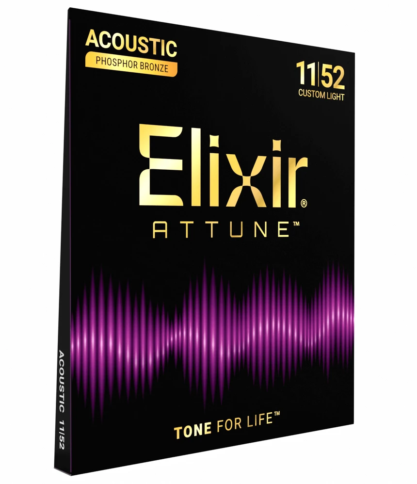 Elixir Attune Phosphor Bronze Acoustic Guitar Strings - Custom Light — front angle