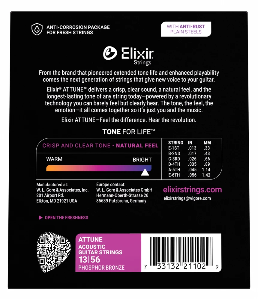 Elixir Attune Phosphor Bronze Acoustic Guitar Strings - Medium — back view