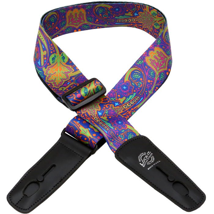 Lock-It 2" Wide Guitar Strap w/Purple Paisley Sublimation Pattern