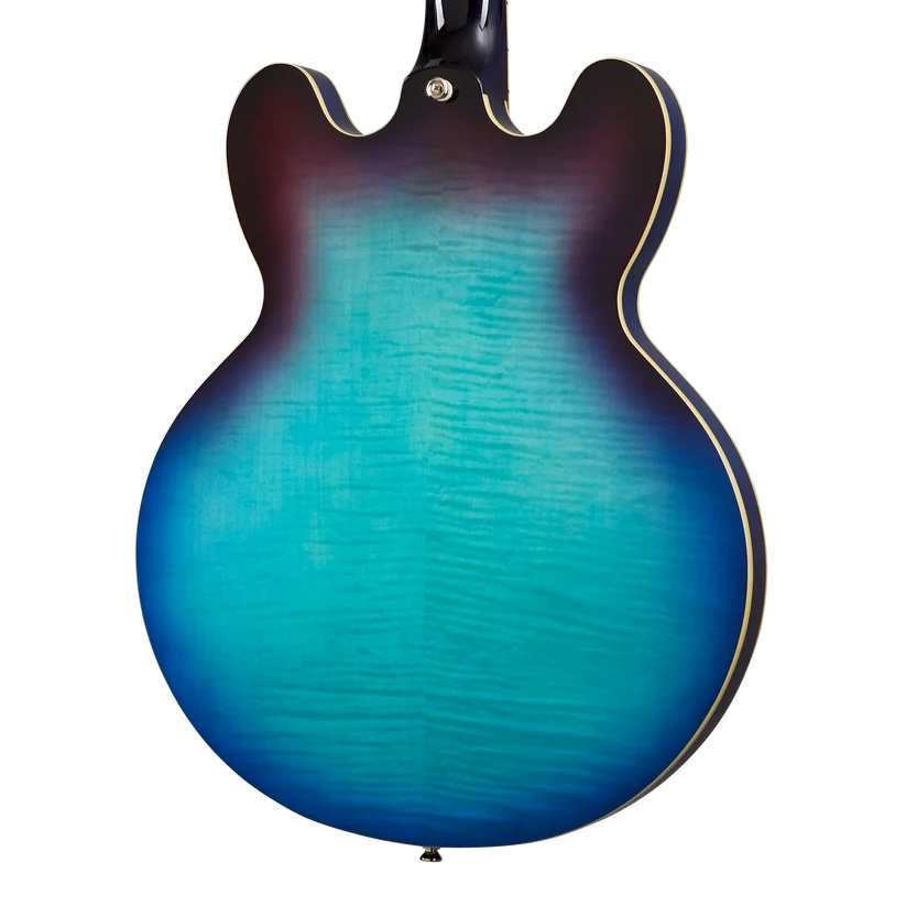 Epiphone ES-335 Figured Semi-Hollow Electric Guitar - Blueberry Burst — three-quarter back view