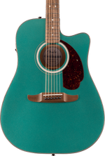Fender California Deluxe Redondo Acoustic Electric Cutaway Guitar - Sherwood Green — three-quarter front view
