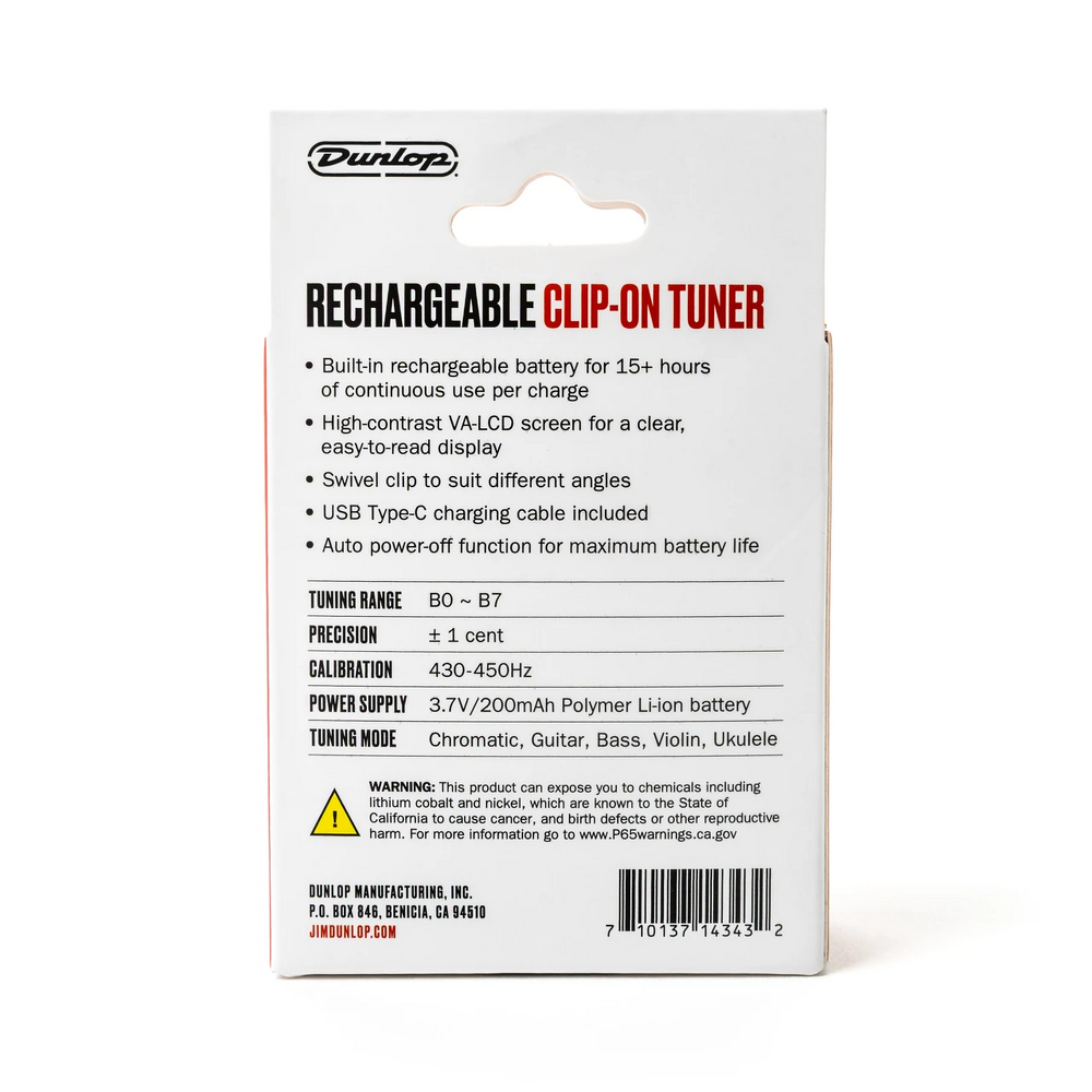 Dunlop DTC3 Rechargeable Clip-On Tuner — Packaging 2