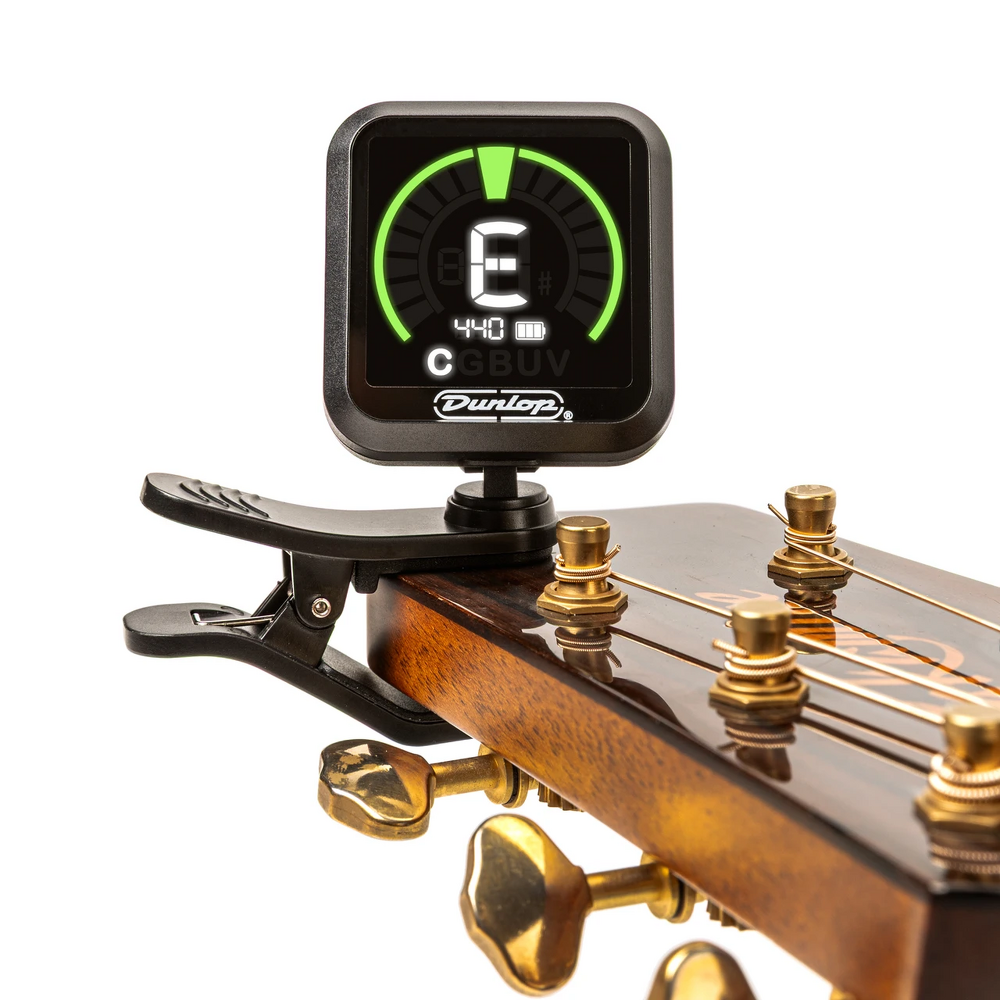 Dunlop DTC3 Rechargeable Clip-On Tuner in use