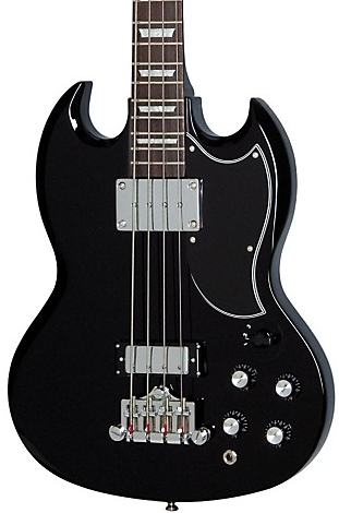 Epiphone SG Electric Bass Guitar - Ebony — three-quarter front view
