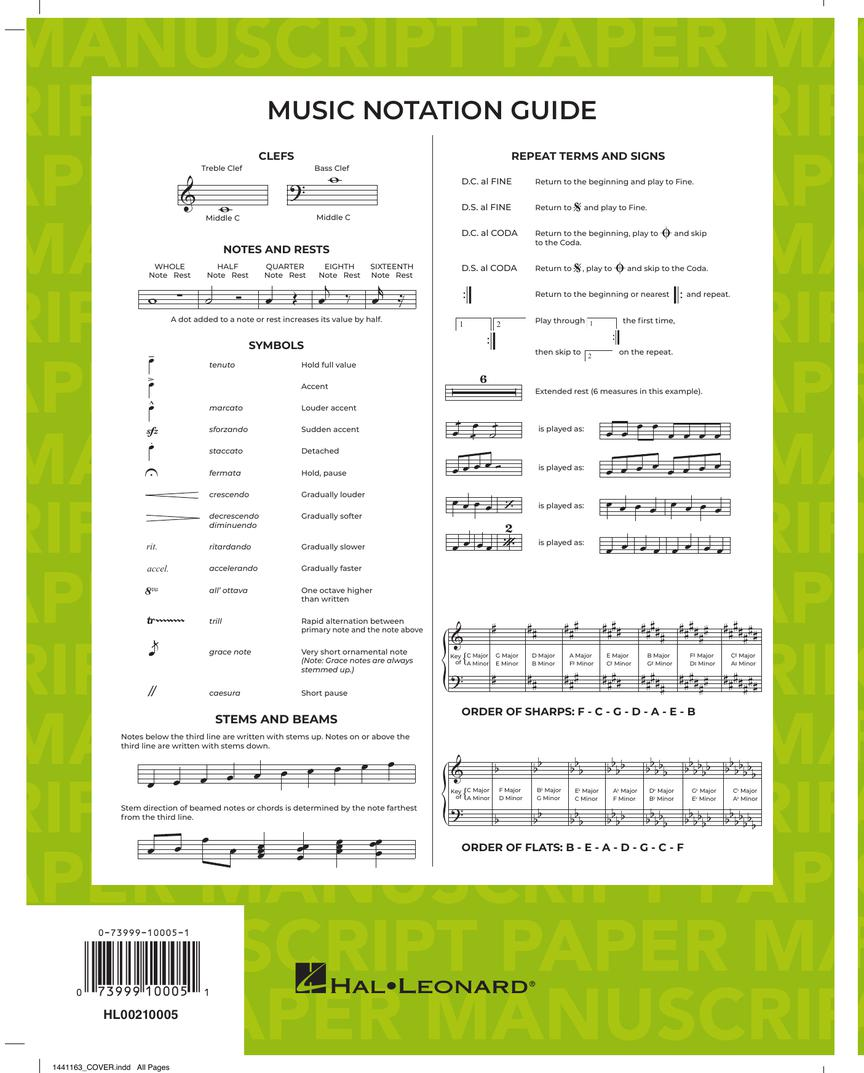 Hal Leonard Standard Wire-Bound Manuscript Paper - 96 Pages — back view