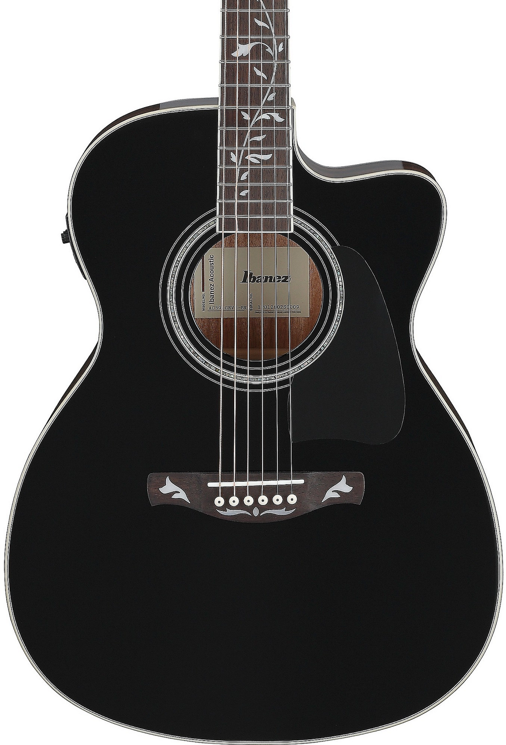 Ibanez AC391CEBKH Artwood Series Acoustic Electric Guitar - Black High Gloss — three-quarter front view