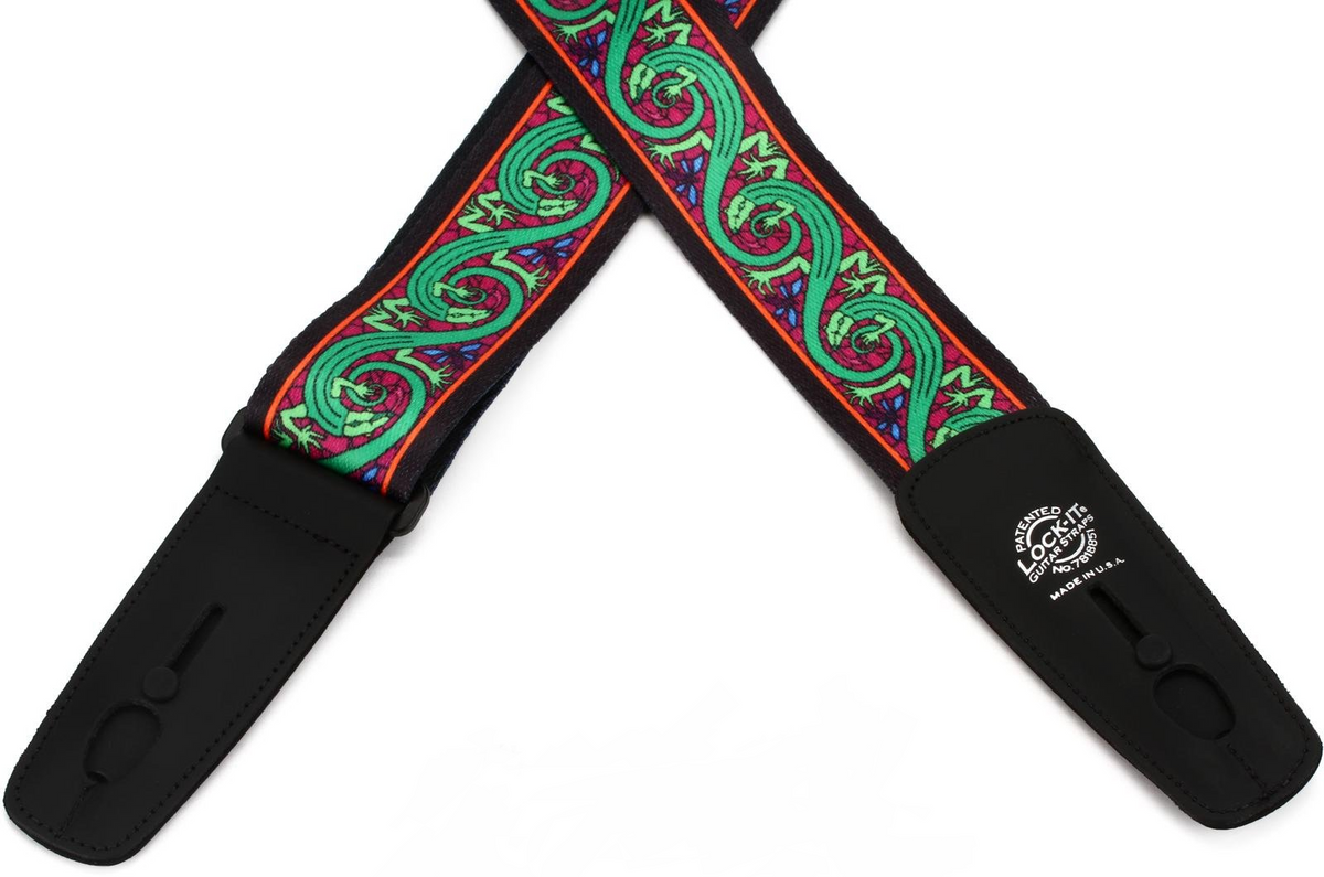 Lock-It Straps Bob Masse Series 2-inch Plush Poly Strap with Locking Ends - Green Lizards 2
