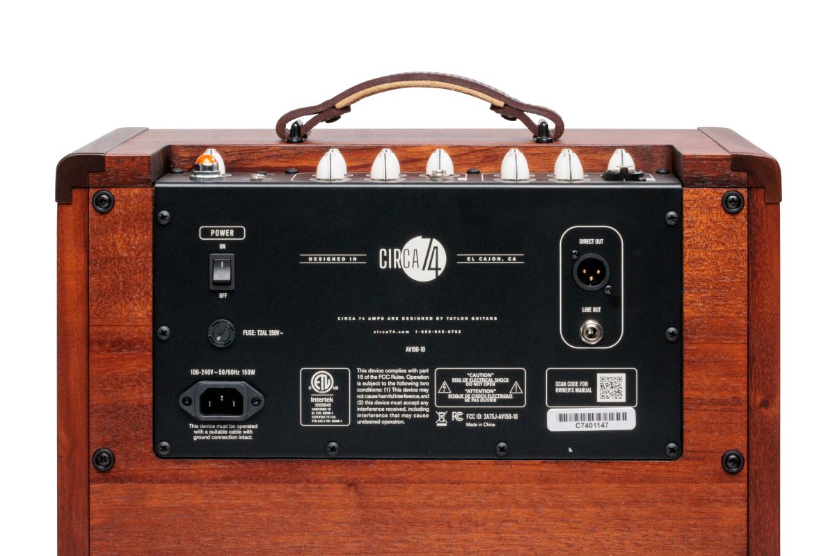 Taylor Circa74 Mahogany Acoustic Amplifier rear panel showing connections and controls