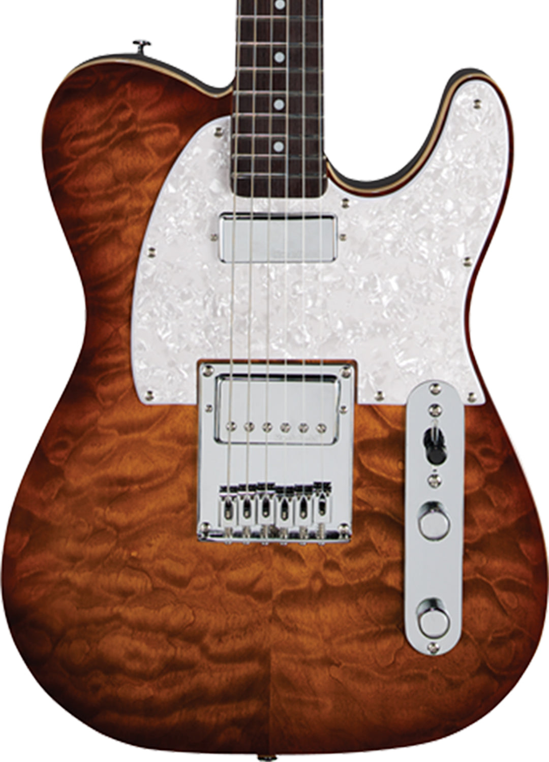 Michael Kelly MK55SCEPRO 1955 Electric Guitar in Caramel Burst, three-quarter front view