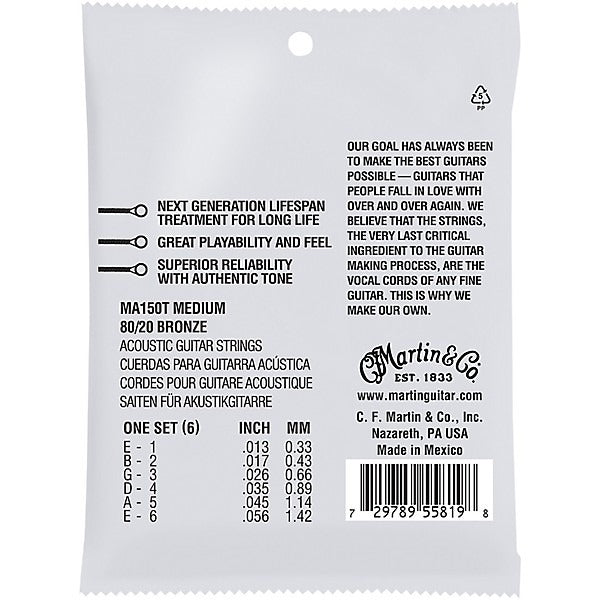 Martin MA150T Lifespan 2.0 80/20 Bronze Authentic Acoustic Guitar Strings - Medium 2