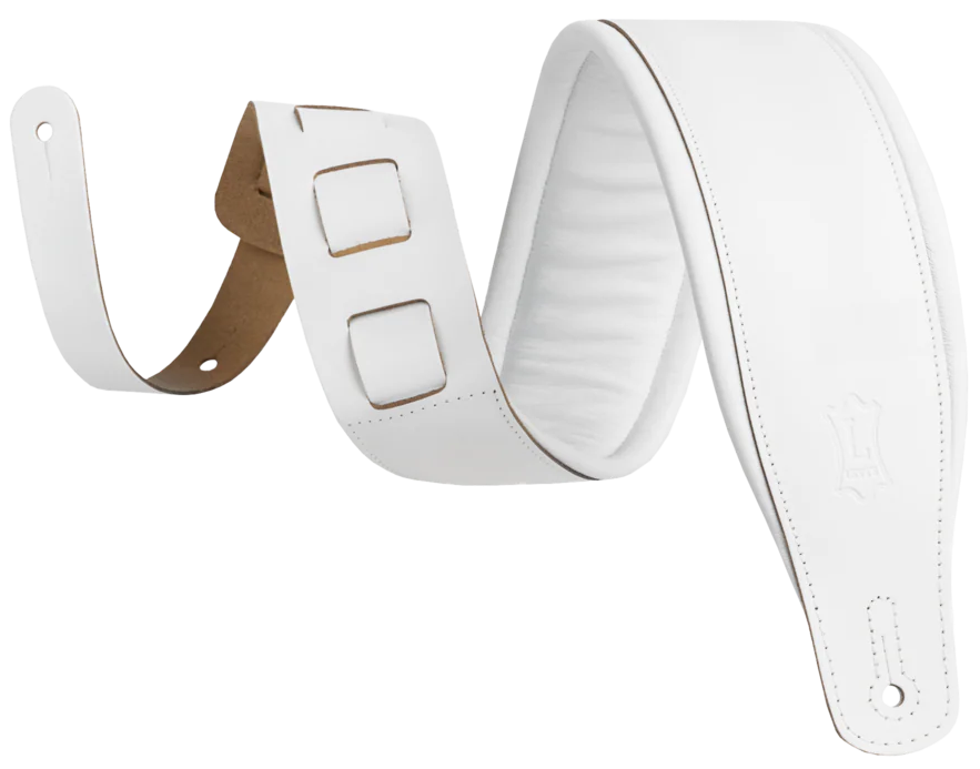 Levys M26PD 3\" Wide Top Grain Leather Guitar Strap - White