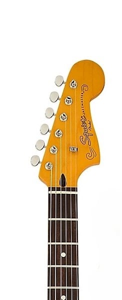 Squier J Mascis Signature Jazzmaster headstock front view with tuning pegs