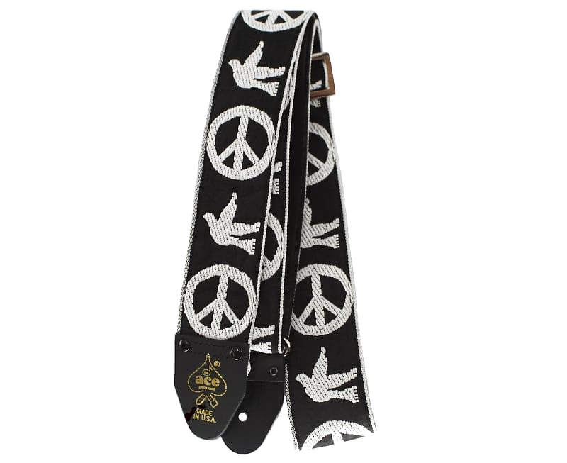 D'Andrea 2\" Ace 6 Vintage Reissue Guitar Strap - Peace & Dove Black