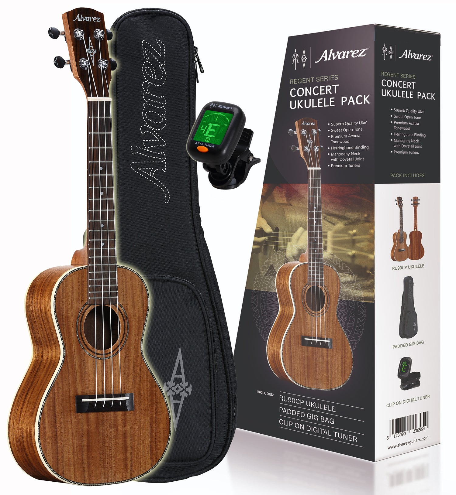 Alvarez RU90CP Regent Series Concert Ukulele Package - Includes Tuner and Gigbag - Best Seller!