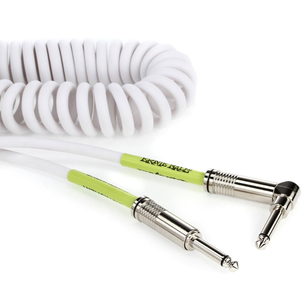 Ernie Ball 6045 30' Coiled Instrument Cable White 1/4in Straight to 1/4in Right Angle 2