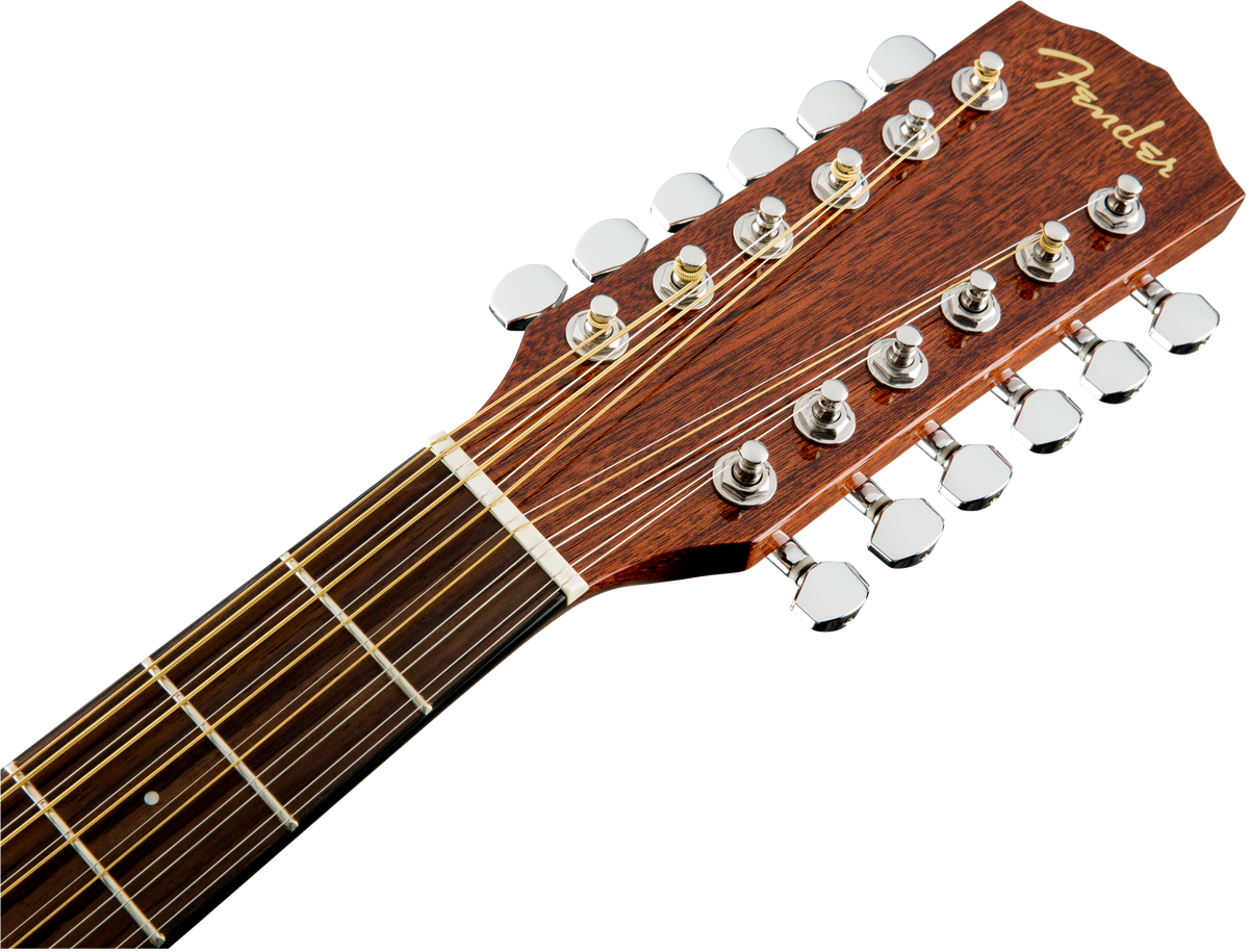Fender CD-60SCE 12-String Acoustic-Electric Guitar headstock with tuning machines detail