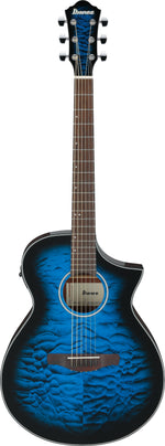 Ibanez AEWC16QATLH Acoustic Electric Guitar Transparent Blue Sunburst 8