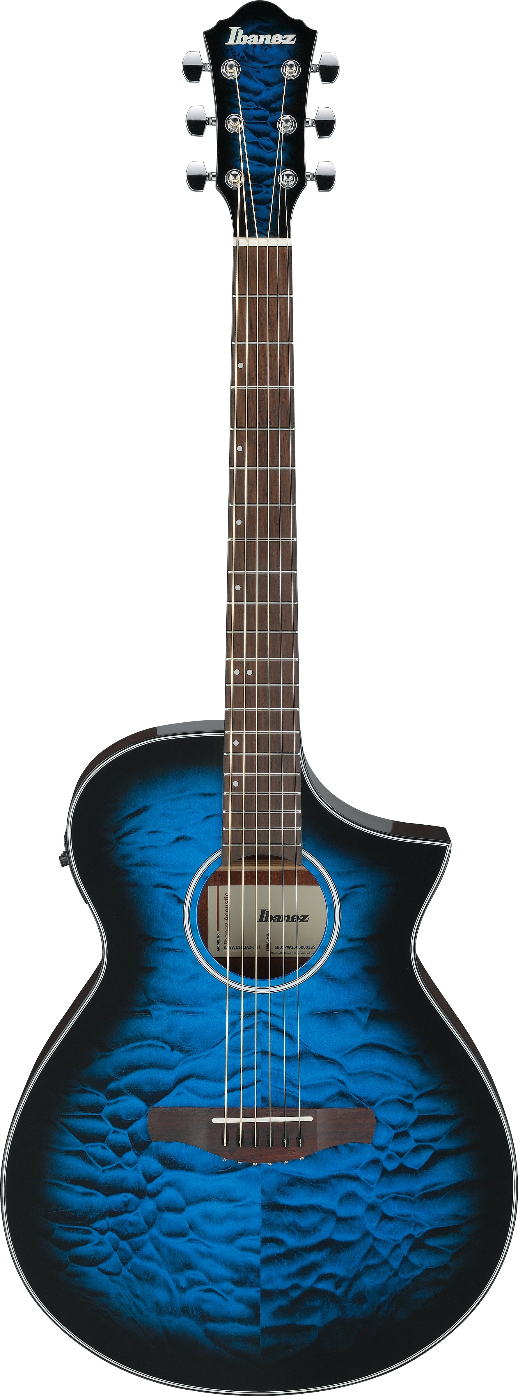 Ibanez AEWC16QATLH Acoustic Electric Guitar Transparent Blue Sunburst 8