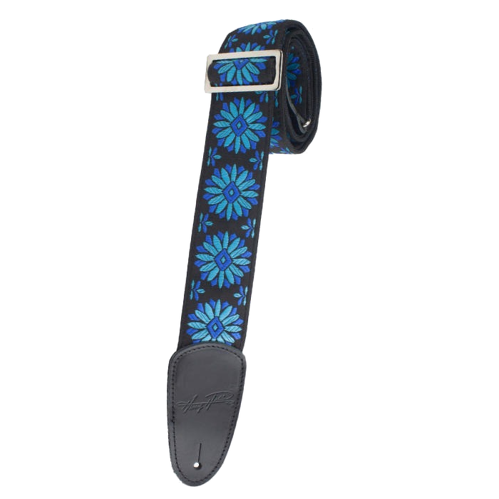 Henry Heller 2\" Tri-Glide Woven Jacquard Guitar Strap - Blue Flowers On Black
