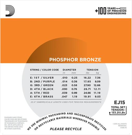 D'Addario EJ15 Phosphor Bronze Extra Light Acoustic Strings 2
