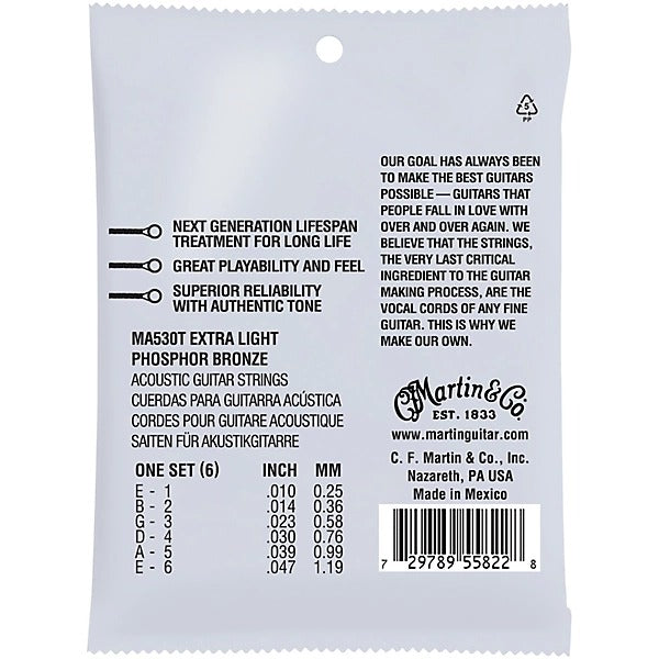 Martin MA530T Lifespan 2.0 Phosphor Bronze Authentic Acoustic Guitar Strings - Extra Light 2
