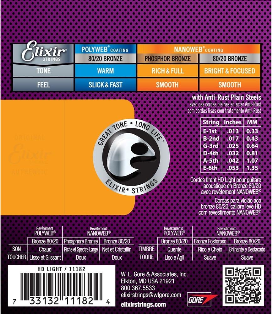 Elixir 11182 HD Nanoweb 80/20 Bronze 13-53 Acoustic Strings 2