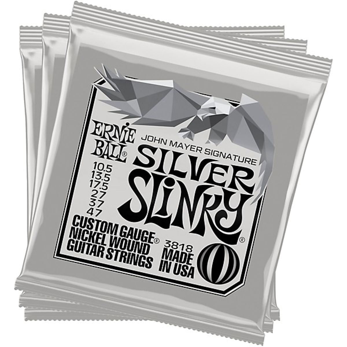 Ernie Ball John Mayer Silver Slinky Nickel Wound Electric Guitar Strings - 3 Pack Tin 5