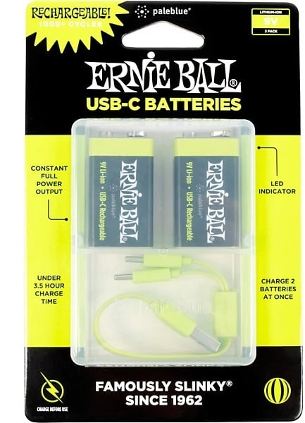 Ernie Ball USB-C Rechargeable 9v Battery by Paleblue - 2 Pack