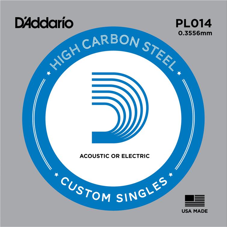 D'Addario PL014-5 .014 Plain Steel Guitar String Singles (Pack of 5)