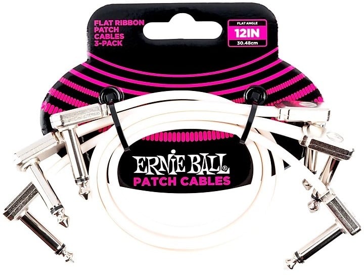 Ernie Ball 12\" Flat Ribbon Patch Cable - White (3 Pack)