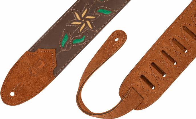 Levys M4FV-DBR Flowering Vine Guitar Strap - Brown With Yellow Flowers 2