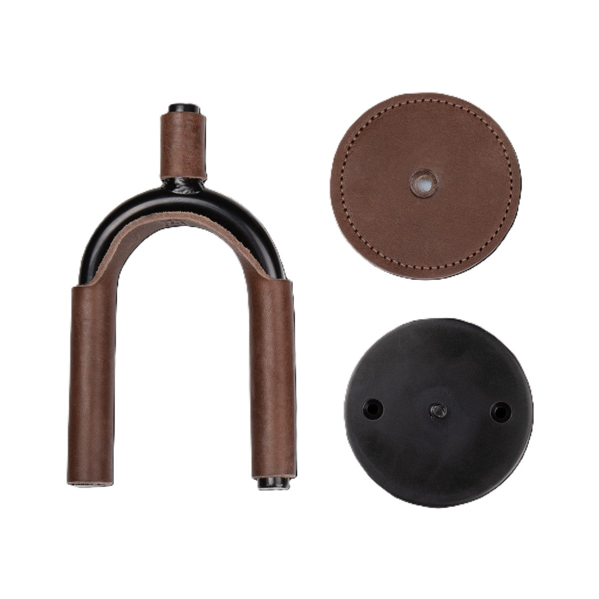 Levy LVY-FGHNGR-BKBN Forged Steel Guitar Hanger - Black Metal & Brown Leather Wraps 4