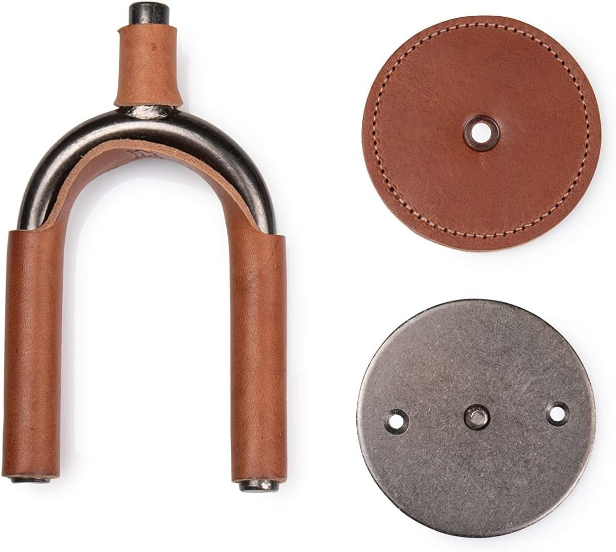 Levy LVY-FGHNGR-SMTN Forged Steel Guitar Hanger - Smoked Metal With Tan Leather Wraps 3