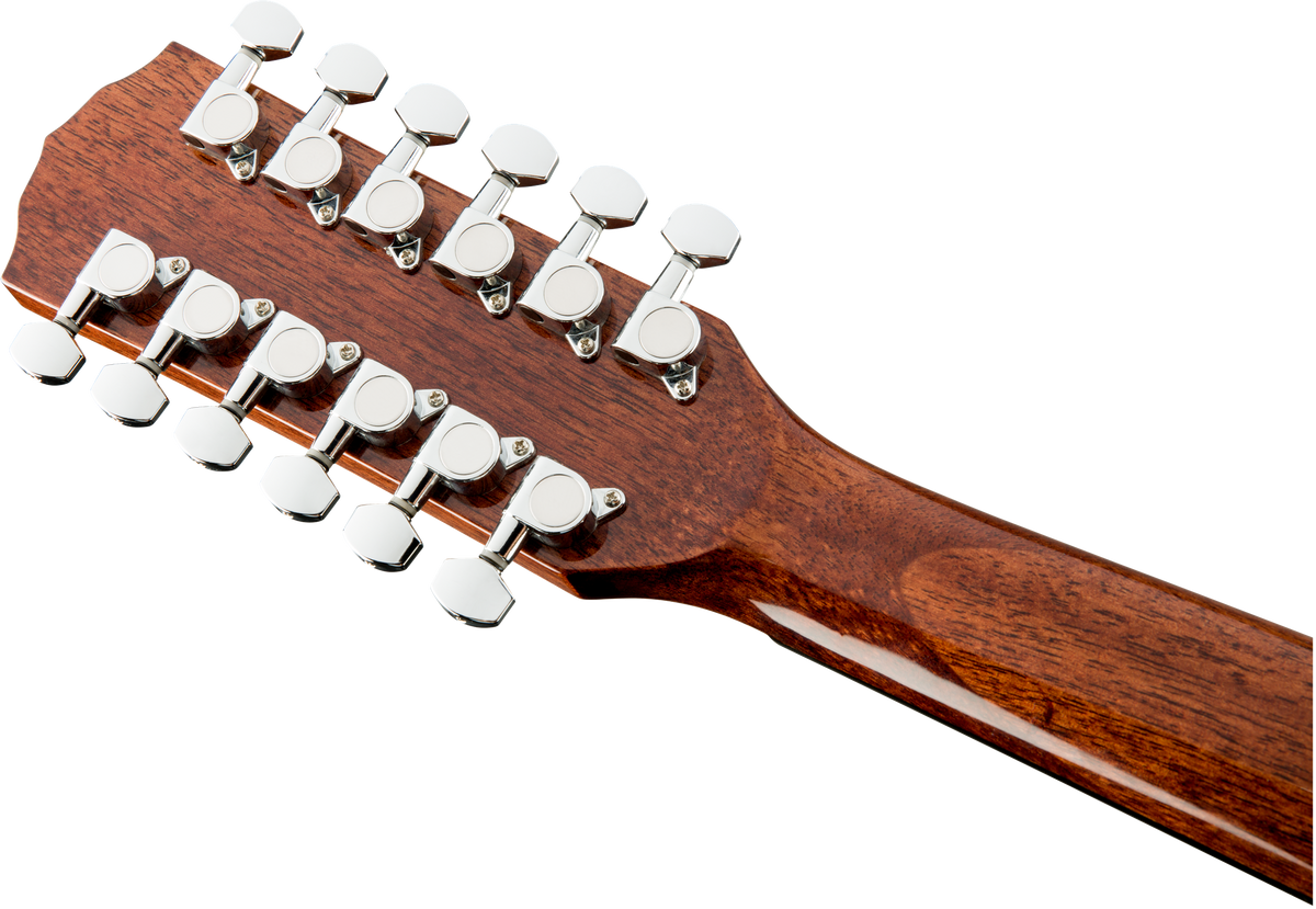 Fender CD-60SCE 12-String Acoustic-Electric Dreadnought Guitar headstock back view with tuning machines
