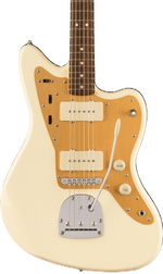Squier J Mascis Signature Jazzmaster Electric Guitar in Vintage White with Gold Anodized Pickguard, three-quarter front view