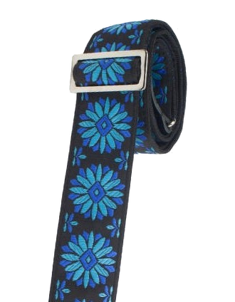 Henry Heller 2\" Tri-Glide Woven Jacquard Guitar Strap - Blue Flowers On Black 2