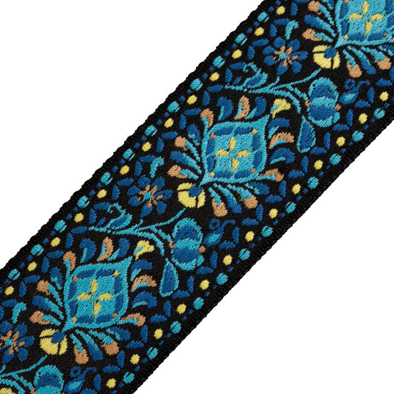 Levys M8HT-04 2\" Wide Jacquard Guitar Strap - Blue and Yellow Floral 3