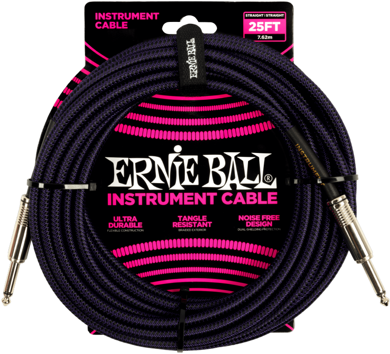 Ernie Ball 25' Braided Straight to Straight Instrument Cable - Purple/Black