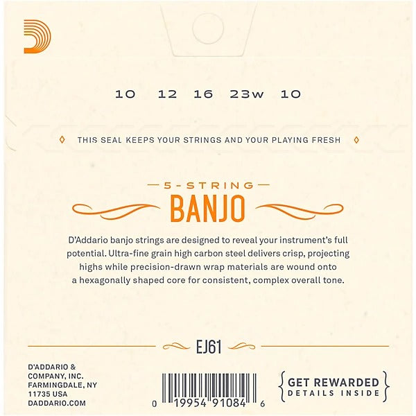 D'Addario EJ61 Nickel Wound 10-23 5 String Banjo Strings - Medium 2