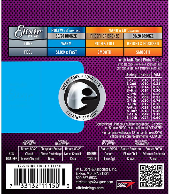Elixir 11152 Nanoweb 10-47 12-String Acoustic Strings 2