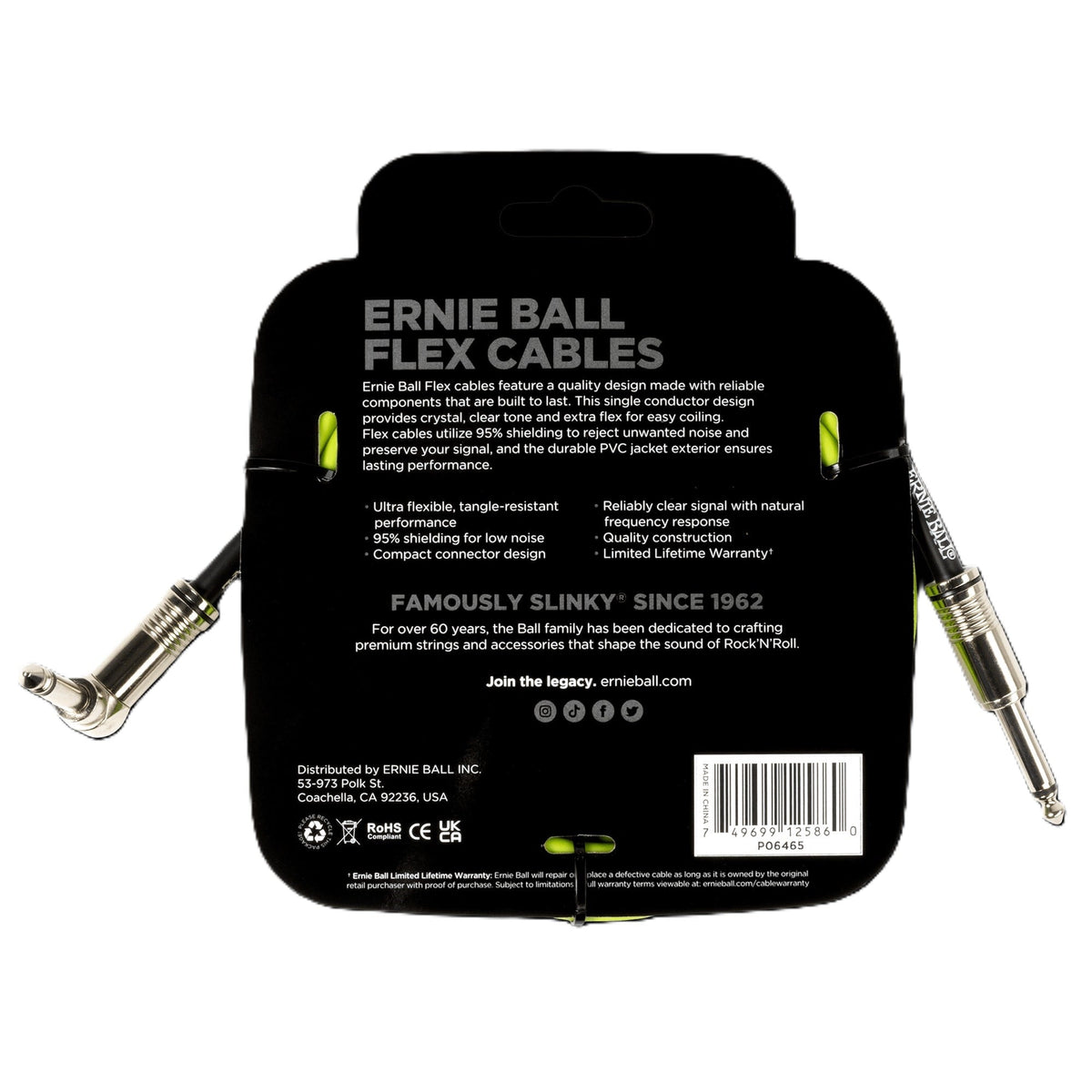 Ernie Ball 10' Flex Instrument Cable Straight/Angle - Green 2