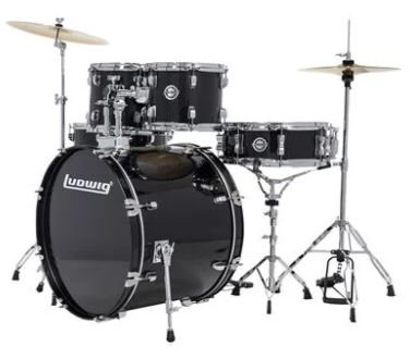 Ludwig LC19511 Accent Drive 5-piece Drumset with Throne and Cymbals Black Sparkle 3