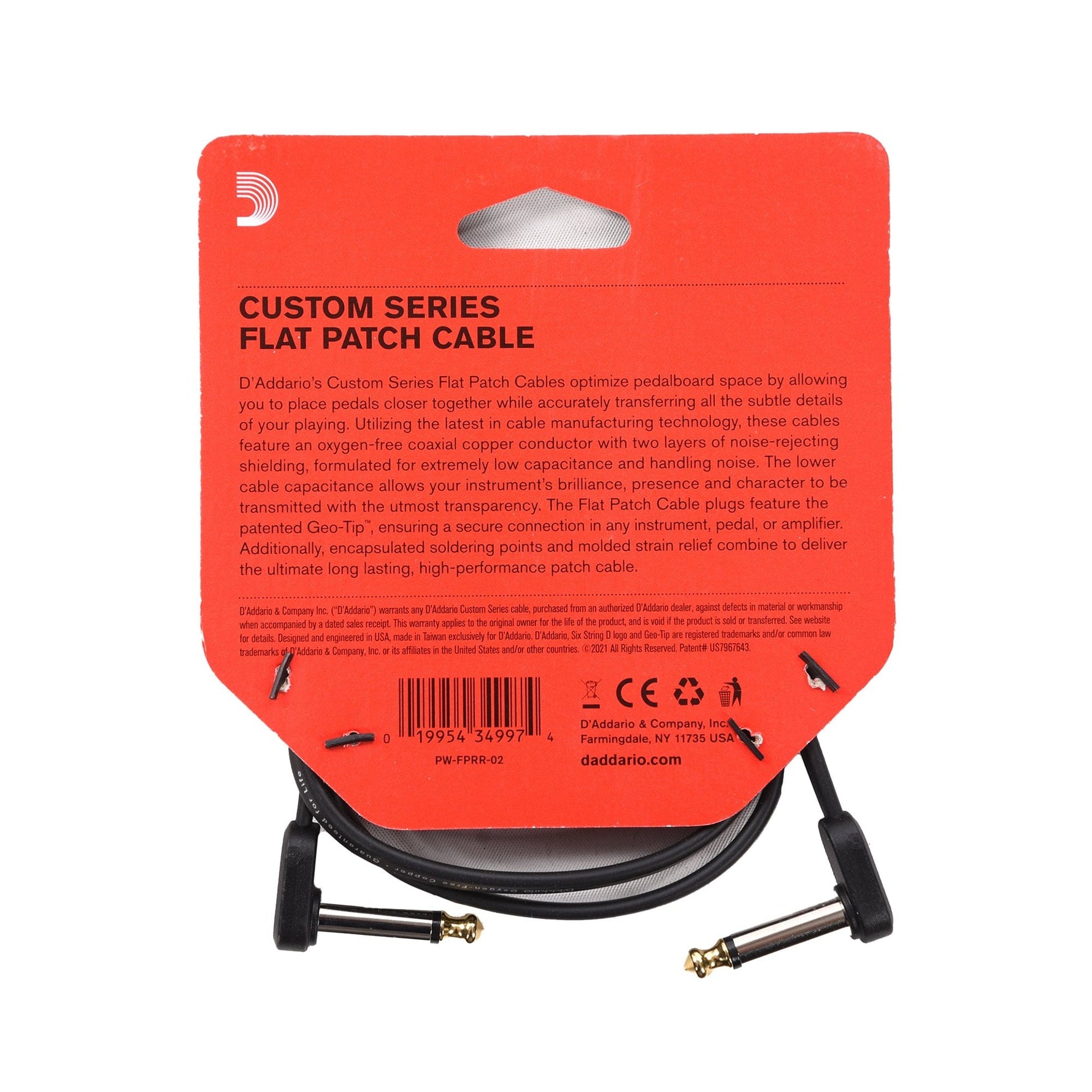 D'Addario PW-FPRR-02 Right Angle to Right Angle Flat Patch Cable - 2 Foot 3