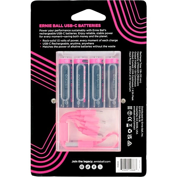 Ernie Ball USB-C Rechargeable AA Battery by Paleblue - 4 Pack 3