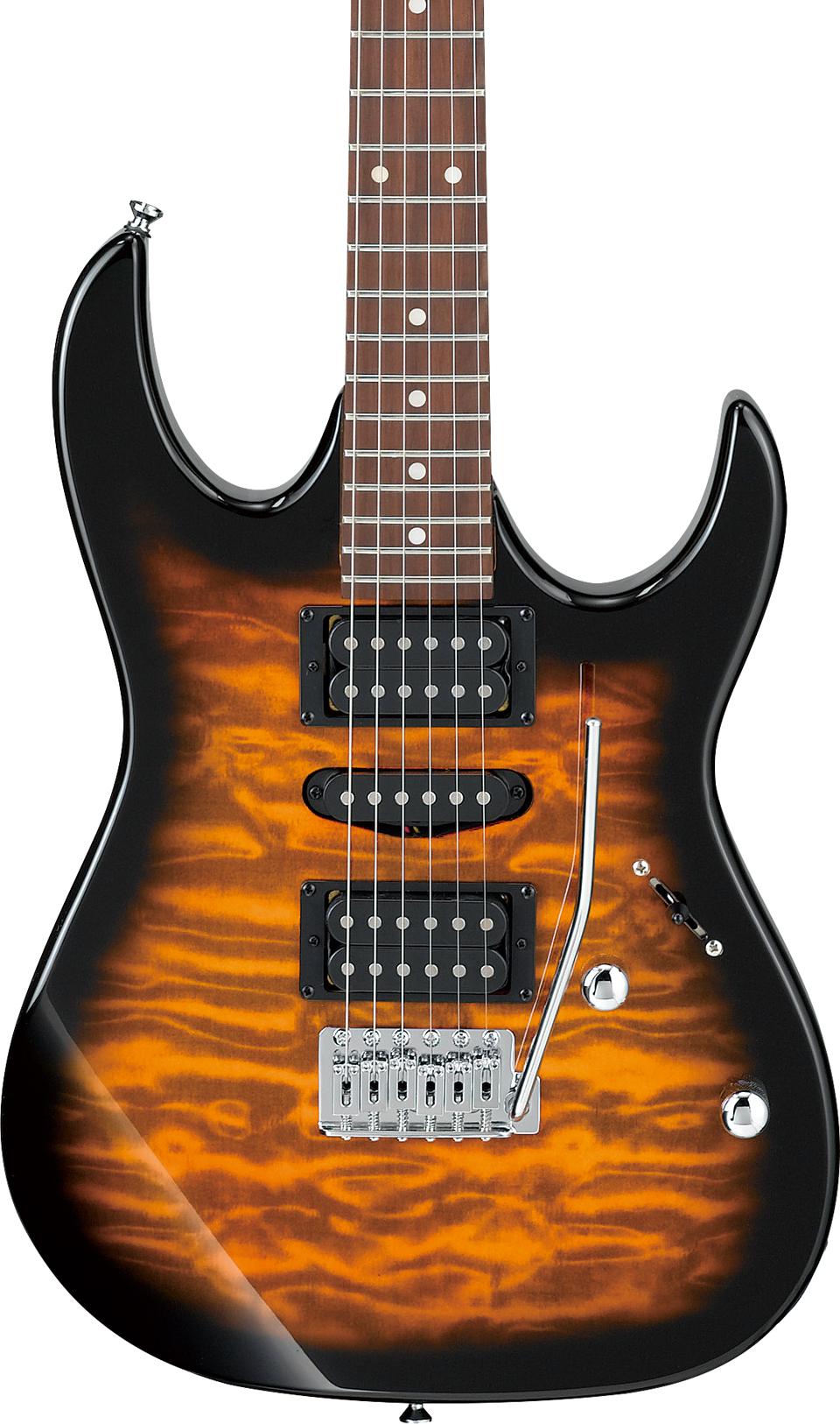 Ibanez GRX70QASB Electric Guitar with Quilt Maple Top (Sunburst)